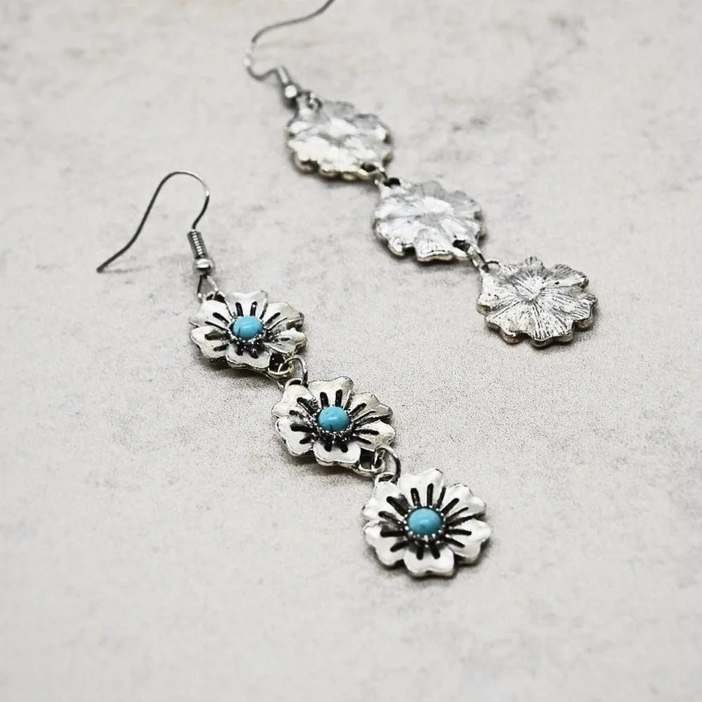 Silver Flower Dangle Earrings